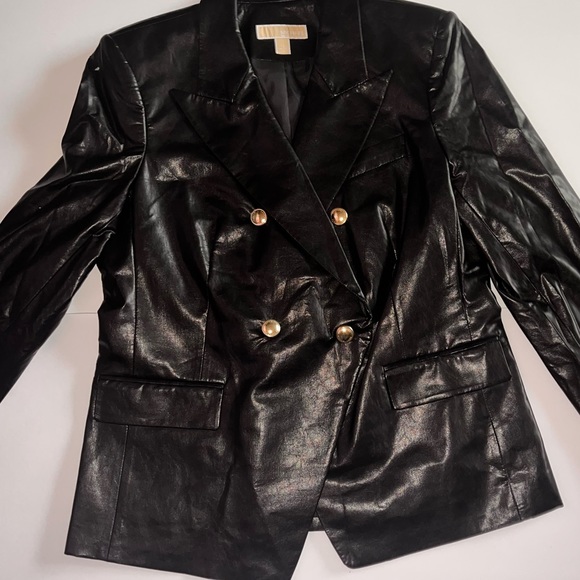 Micheal Michael Kors Leather Double breasted Black Blazer New W/out tags - Picture 6 of 8
